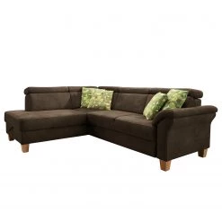 Loftscape Canapé d’angle Vignols - Microfibre - Microfibre Flavie: Marron foncé - Méridienne longue à gauche (vue de face) - Avec fonction couchage