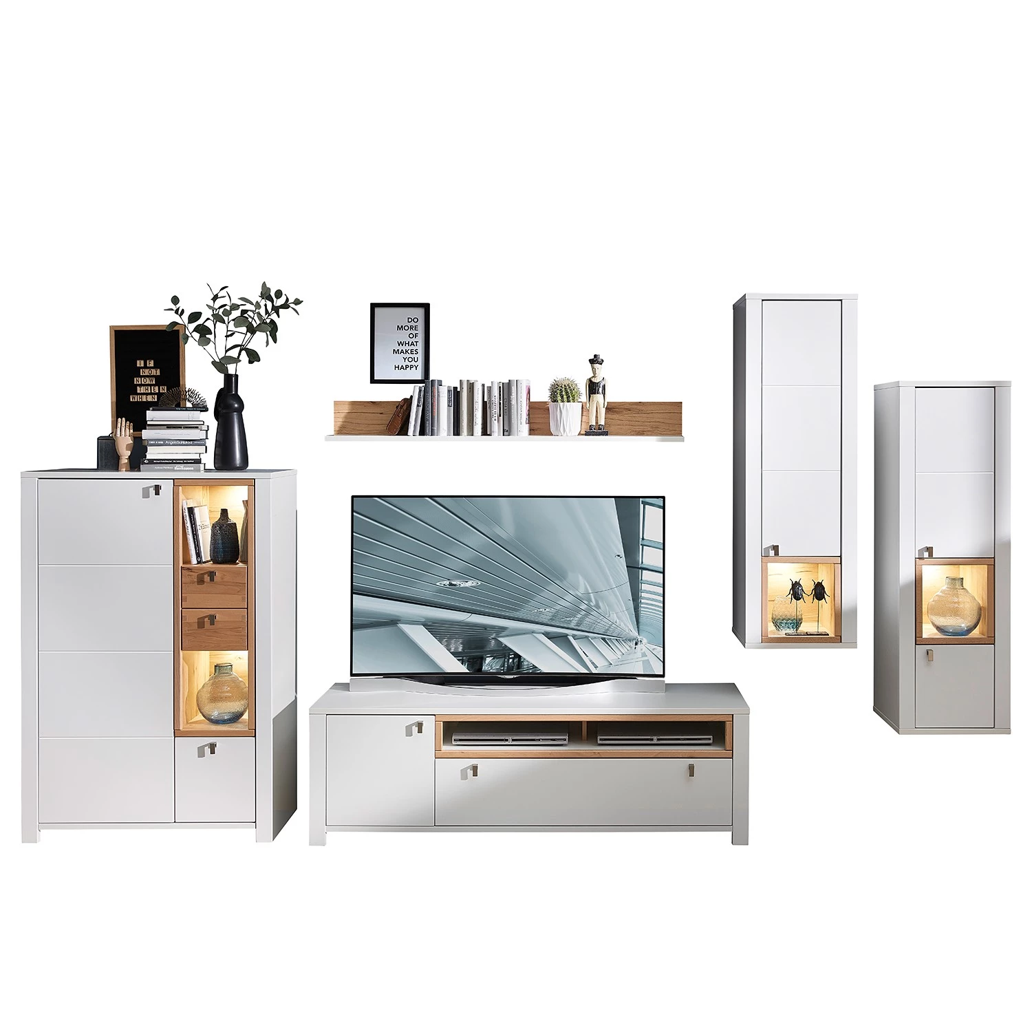 Loftscape Buffet haut Cordelle I - Éclairage inclus - Blanc mat / Hêtre sauvage 8 Loftscape Buffet haut Cordelle I - Éclairage inclus - Blanc mat / Hêtre sauvage – Image 6