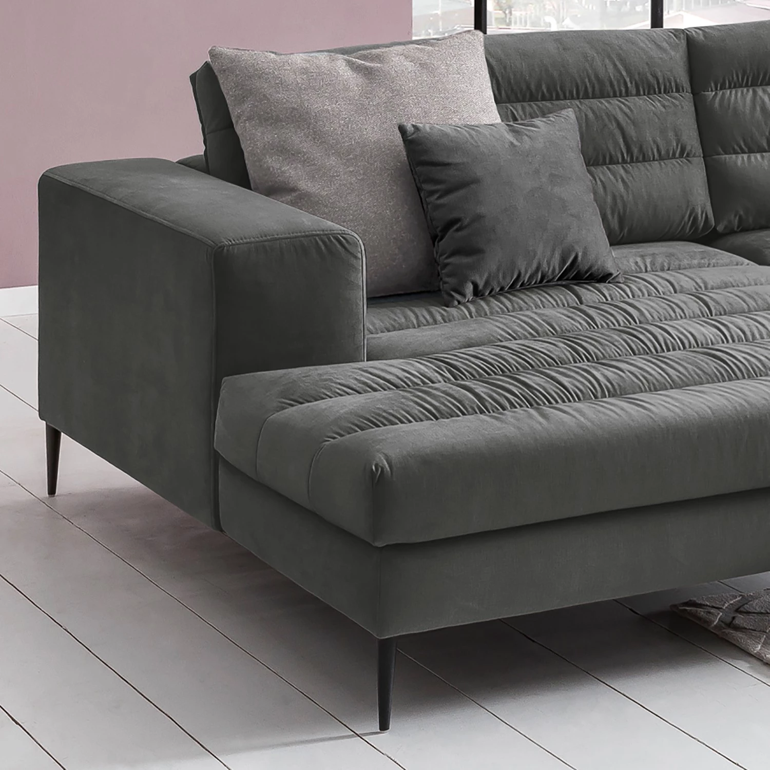 Fredriks Canapé d’angle Valmorel - Tissu - Microfibre Knarik: Gris foncé - Méridienne courte à gauche (vue de face) - Avec repose-pieds 11 Fredriks Canapé d’angle Valmorel - Tissu - Microfibre Knarik: Gris foncé - Méridienne courte à gauche (vue de face) - Avec repose-pieds – Image 9