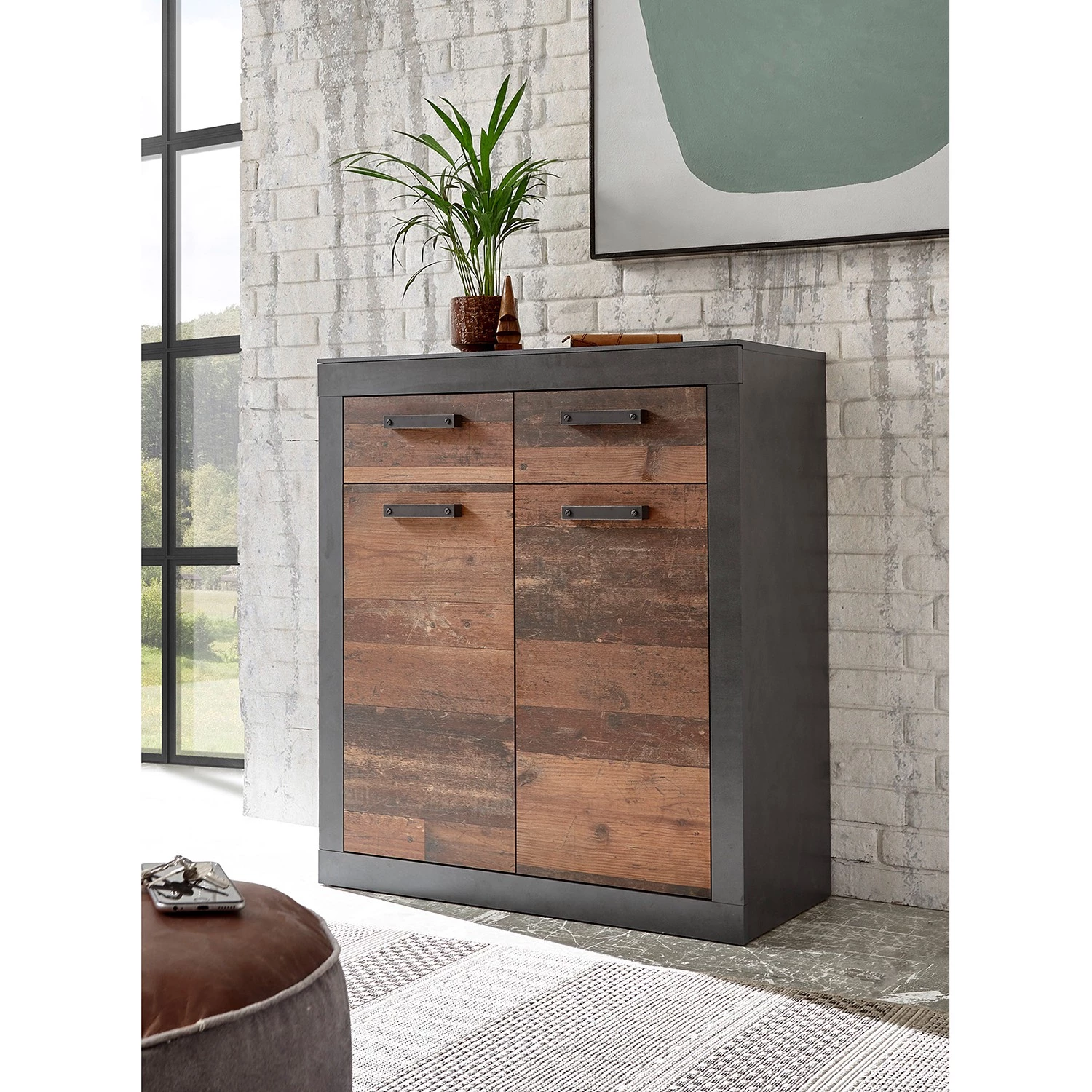 Red Living Commode Buzan III - Imitation bois recyclé / Anthracite 4 Red Living Commode Buzan III - Imitation bois recyclé / Anthracite – Image 2