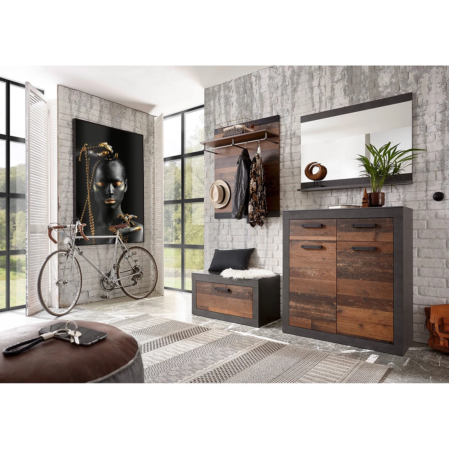 Red Living Commode Buzan III - Imitation bois recyclé / Anthracite 5 Red Living Commode Buzan III - Imitation bois recyclé / Anthracite – Image 3