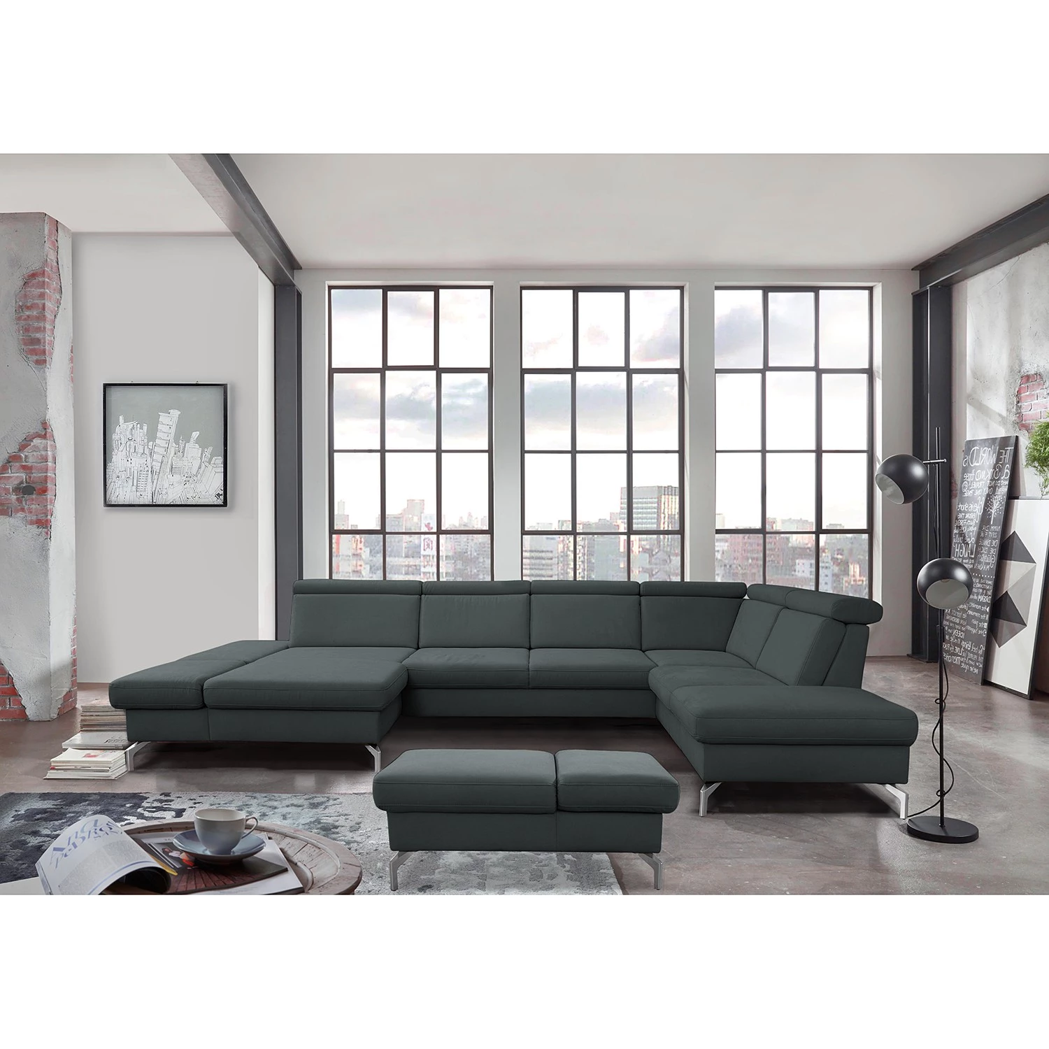 Loftscape Canapé panoramique Ordizan - Tissage à plat - Tissu Olea: Gris foncé - Méridienne courte à gauche / longue à droite (vue de face) 4 Loftscape Canapé panoramique Ordizan - Tissage à plat - Tissu Olea: Gris foncé - Méridienne courte à gauche / longue à droite (vue de face) – Image 2