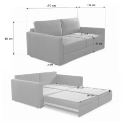 Loftscape Canapé Guillac (2 places) - Tissage à plat - Tissu Gila: Gris - Avec fonction couchage -Meubles de salon Soldes 1000253880 210419 15193701380 SKETCH DETAILS P000000001000253880 sketch