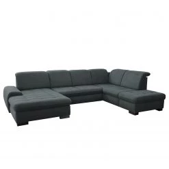 Loftscape Canapé panoramique Boussay - Tissage à plat - Tissu Olea: Gris foncé - Méridienne courte à gauche / longue à droite (vue de face) - Sans fonction couchage