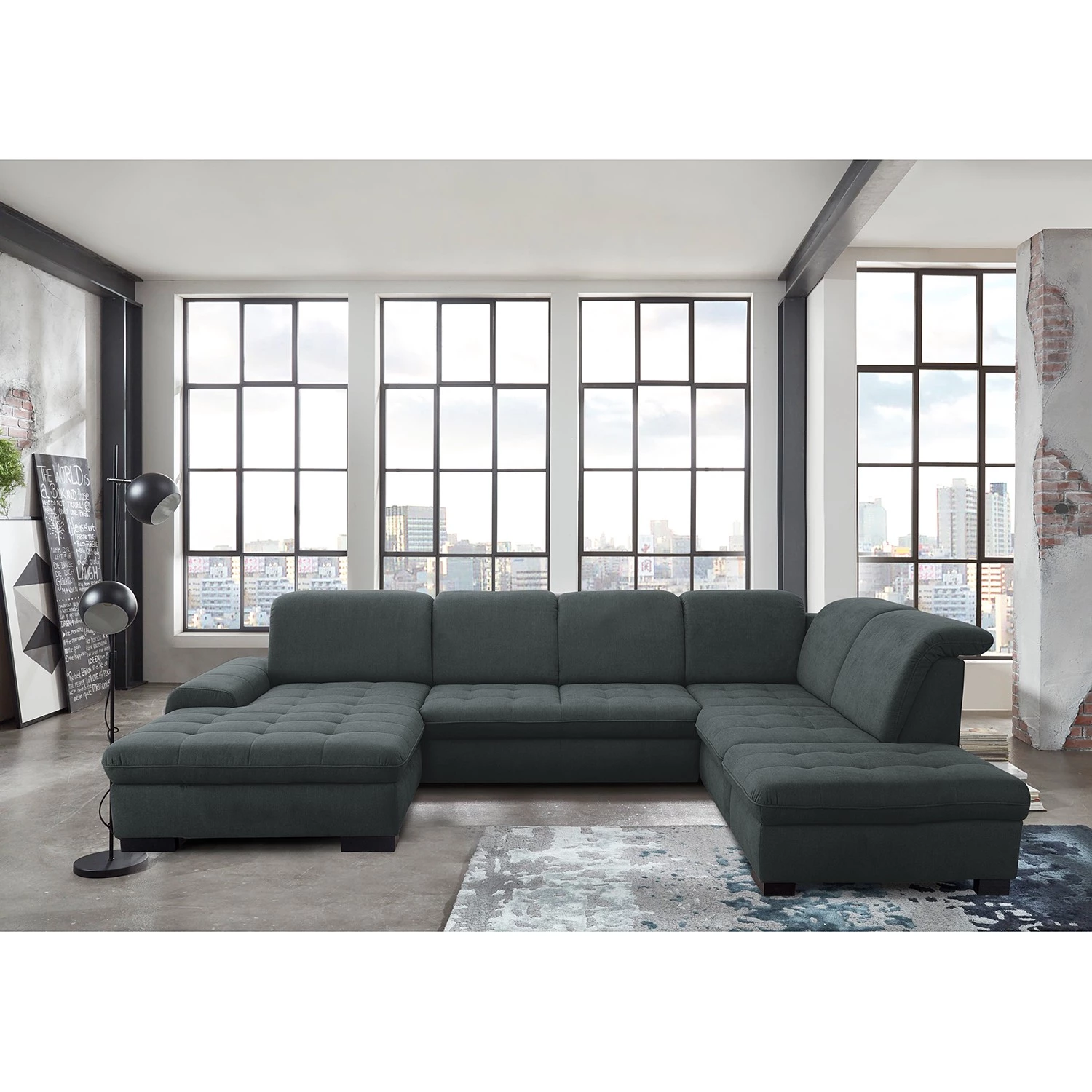 Loftscape Canapé panoramique Boussay - Tissage à plat - Tissu Olea: Gris foncé - Méridienne courte à gauche / longue à droite (vue de face) - Sans fonction couchage 4 Loftscape Canapé panoramique Boussay - Tissage à plat - Tissu Olea: Gris foncé - Méridienne courte à gauche / longue à droite (vue de face) - Sans fonction couchage – Image 2