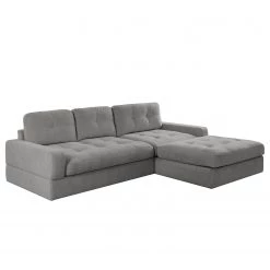 Fredriks Canapé d’angle Montfort - Chenille - Tissu Chenille Alix: Gris - Largeur : 263 cm - Méridienne courte à droite (vue de face)