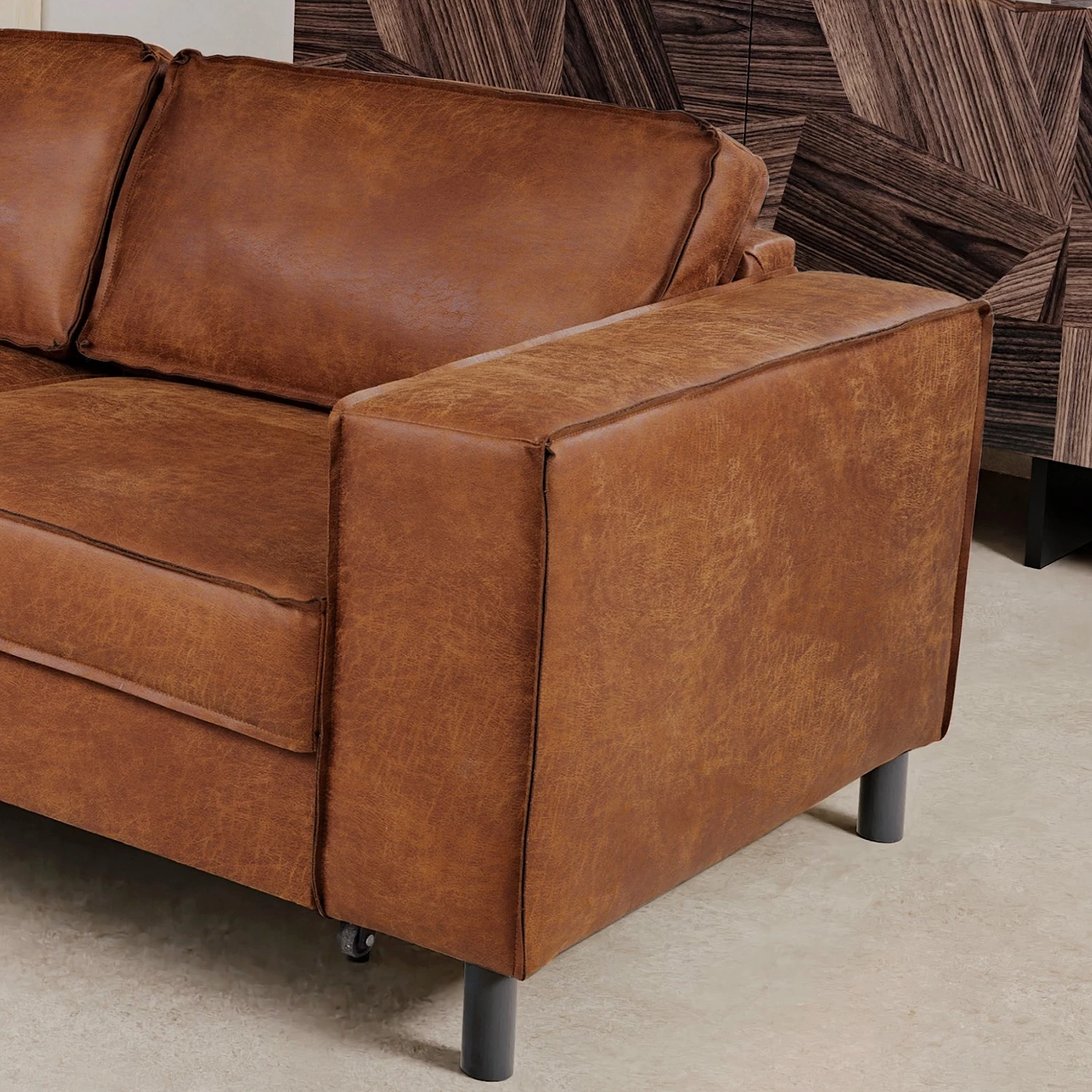 Ars manufacti Canapé d’angle FORT DODGE - Aspect cuir vieilli - Microfibre Yaka: Cognac - Méridienne courte à gauche (vue de face) - Avec fonction couchage 13 Ars manufacti Canapé d’angle FORT DODGE - Aspect cuir vieilli - Microfibre Yaka: Cognac - Méridienne courte à gauche (vue de face) - Avec fonction couchage – Image 11