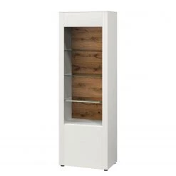 GWINNER Vitrine Bellano - Placage en bois véritable - Mat blanc / Chêne de poutre - Butoir à gauche - Sans éclairage