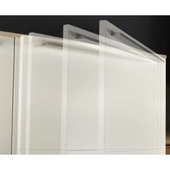 GWINNER Ensemble meubles TV Bellano I (4 élém.) - Placage en bois véritable - Blanc mat / Planches de chêne - Alignement à droite - Avec éclairage -Meubles de salon Soldes 1000254947 210723 15201400194 DETAILS P000000001000254947