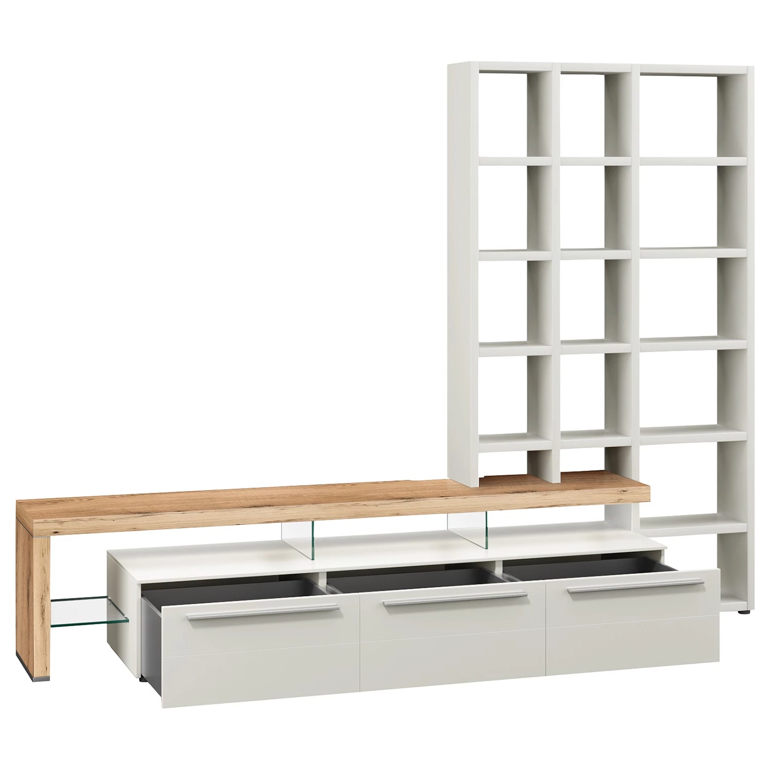 GWINNER Ensemble meubles TV Bellano I (2 élém.) - Placage en bois véritable - Mat blanc / Chêne de poutre - Alignement à gauche - Sans éclairage 5 GWINNER Ensemble meubles TV Bellano I (2 élém.) - Placage en bois véritable - Mat blanc / Chêne de poutre - Alignement à gauche - Sans éclairage – Image 3