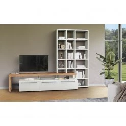GWINNER Ensemble meubles TV Bellano I (2 élém.) - Placage en bois véritable - Mat blanc / Chêne de poutre - Alignement à gauche - Sans éclairage 14 GWINNER Ensemble meubles TV Bellano I (2 élém.) - Placage en bois véritable - Mat blanc / Chêne de poutre - Alignement à gauche - Sans éclairage -Meubles de salon Soldes 1000254958 210629 14102500095 MOOD DETAILS P000000001000254958 mood