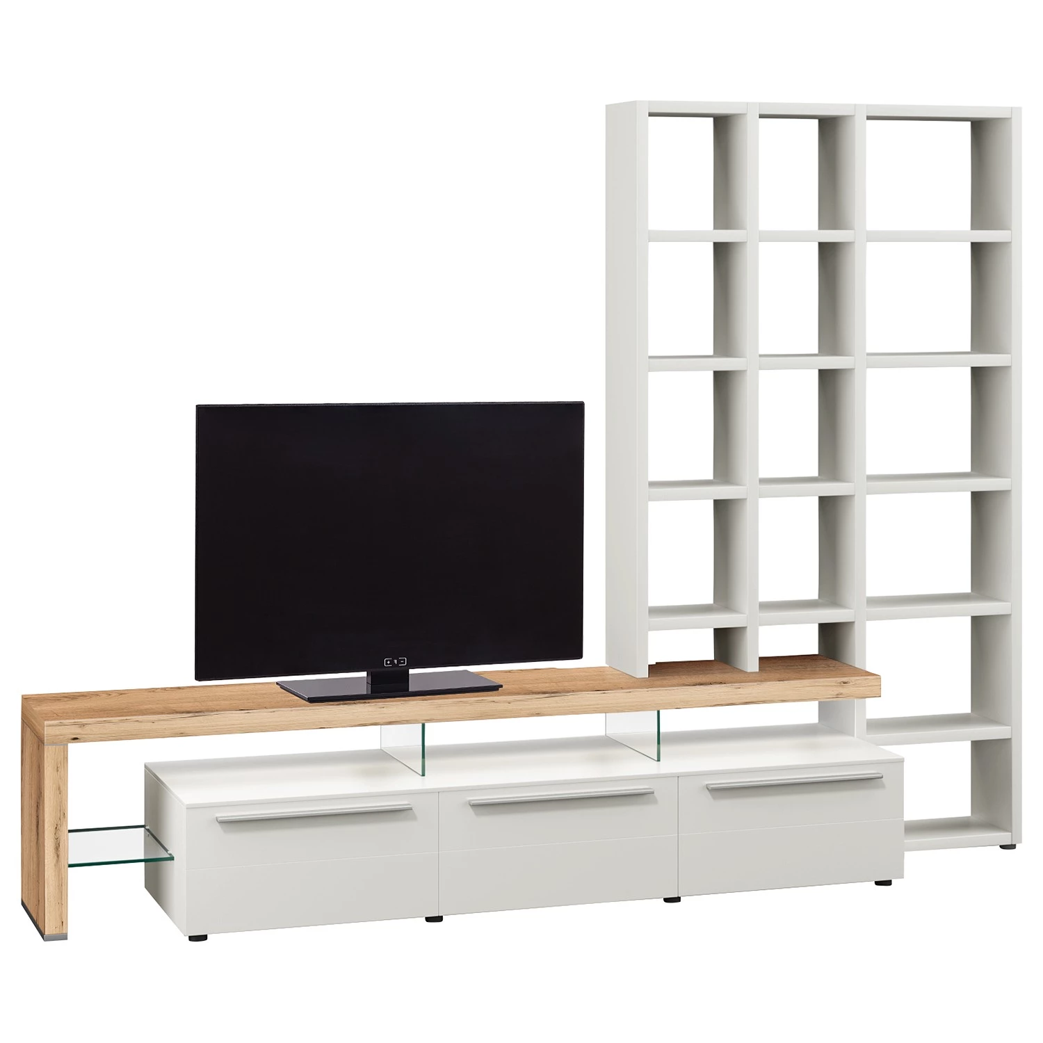 GWINNER Ensemble meubles TV Bellano I (2 élém.) - Placage en bois véritable - Mat blanc / Chêne de poutre - Alignement à gauche - Sans éclairage 7 GWINNER Ensemble meubles TV Bellano I (2 élém.) - Placage en bois véritable - Mat blanc / Chêne de poutre - Alignement à gauche - Sans éclairage – Image 5