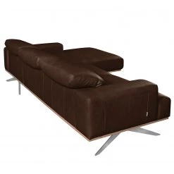 Loftscape Canapé d’angle Iglesia - Cuir véritable - Cuir Nadra: Marron foncé - Méridienne courte à droite (vue de face) - Argenté - Hêtre -Meubles de salon Soldes 1000255111 210423 10015300021 DETAILS P000000001000255111