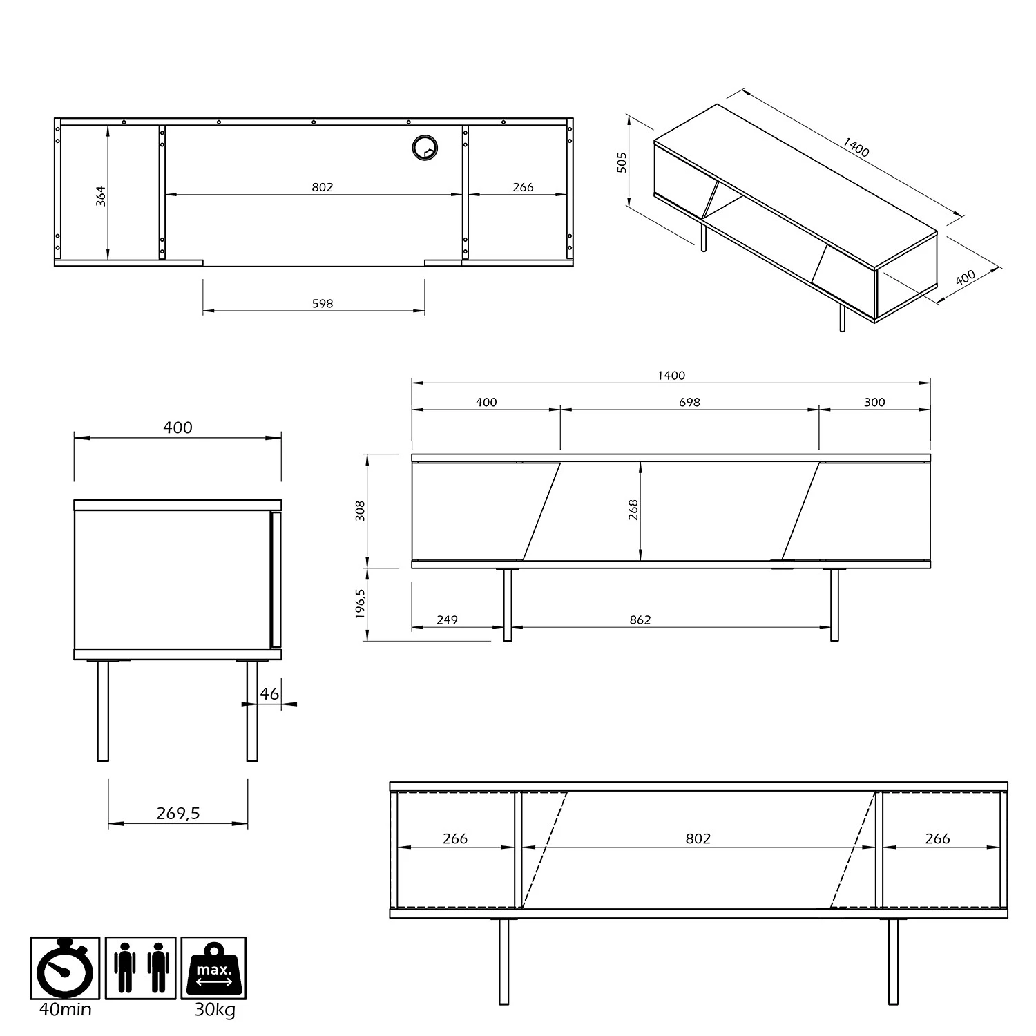 Temahome Meuble TV Dixie - Chêne / Blanc 9 Temahome Meuble TV Dixie - Chêne / Blanc – Image 7