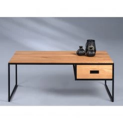 Red Living Table basse Manvieux - Chêne sauvage massif / Métal - Chêne sauvage / Noir -Meubles de salon Soldes 1000255941 210407 14333200014 DETAILS P000000001000255941