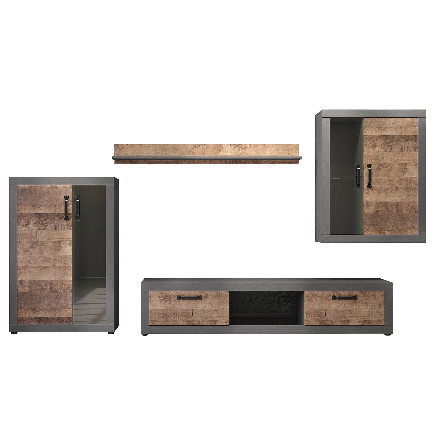 Trendteam Ensemble meubles TV Jazz (4 éléments) - Imitation chêne foncé / Gris foncé 6 Trendteam Ensemble meubles TV Jazz (4 éléments) - Imitation chêne foncé / Gris foncé – Image 4