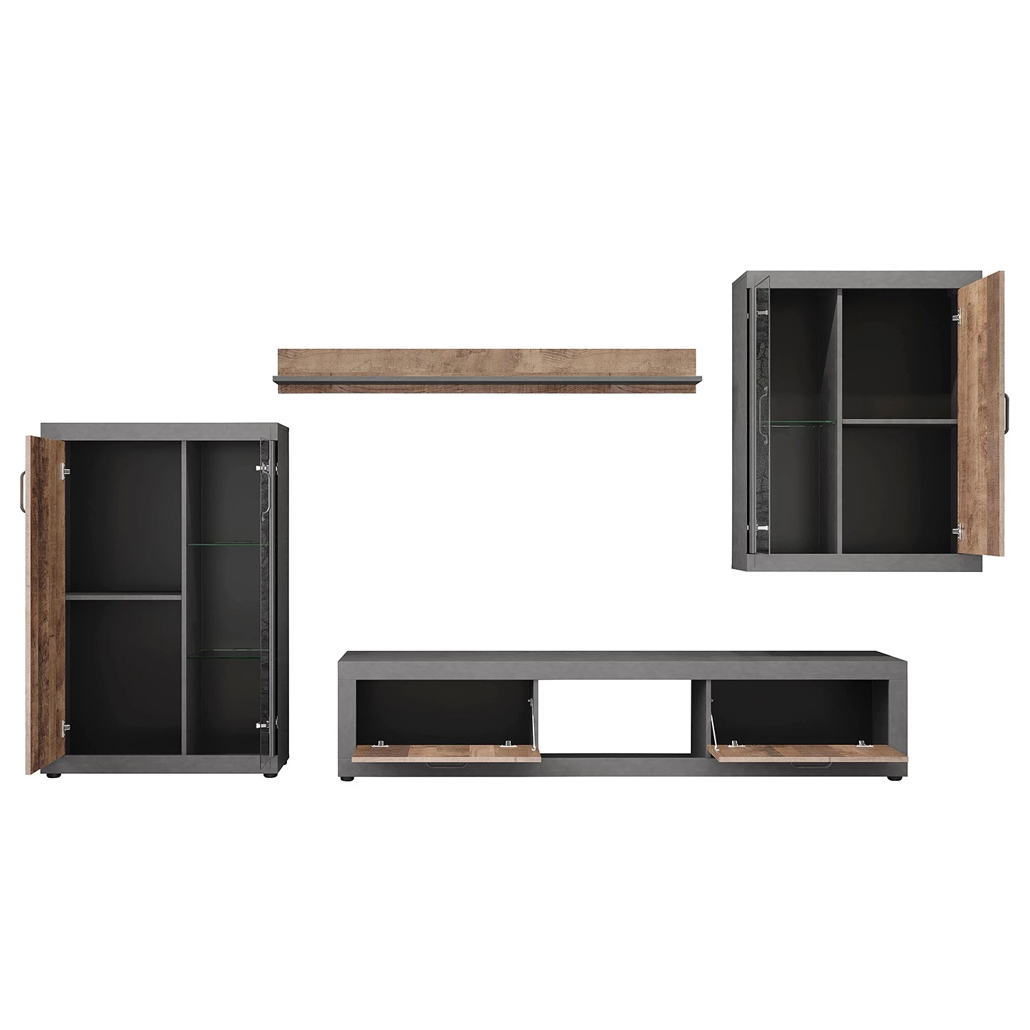 Trendteam Ensemble meubles TV Jazz (4 éléments) - Imitation chêne foncé / Gris foncé 7 Trendteam Ensemble meubles TV Jazz (4 éléments) - Imitation chêne foncé / Gris foncé – Image 5
