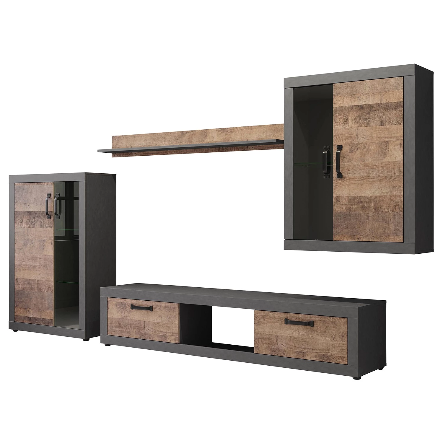 Trendteam Ensemble meubles TV Jazz (4 éléments) - Imitation chêne foncé / Gris foncé 8 Trendteam Ensemble meubles TV Jazz (4 éléments) - Imitation chêne foncé / Gris foncé – Image 6