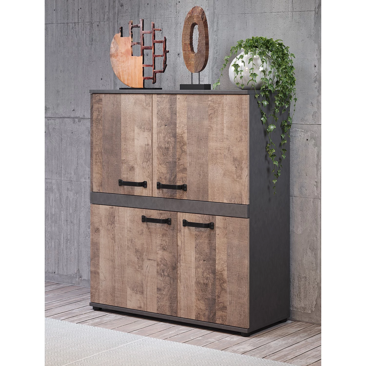 Trendteam Meuble d’entrée Stripe II - Imitation bois recyclé / Gris 4 Trendteam Meuble d’entrée Stripe II - Imitation bois recyclé / Gris – Image 2