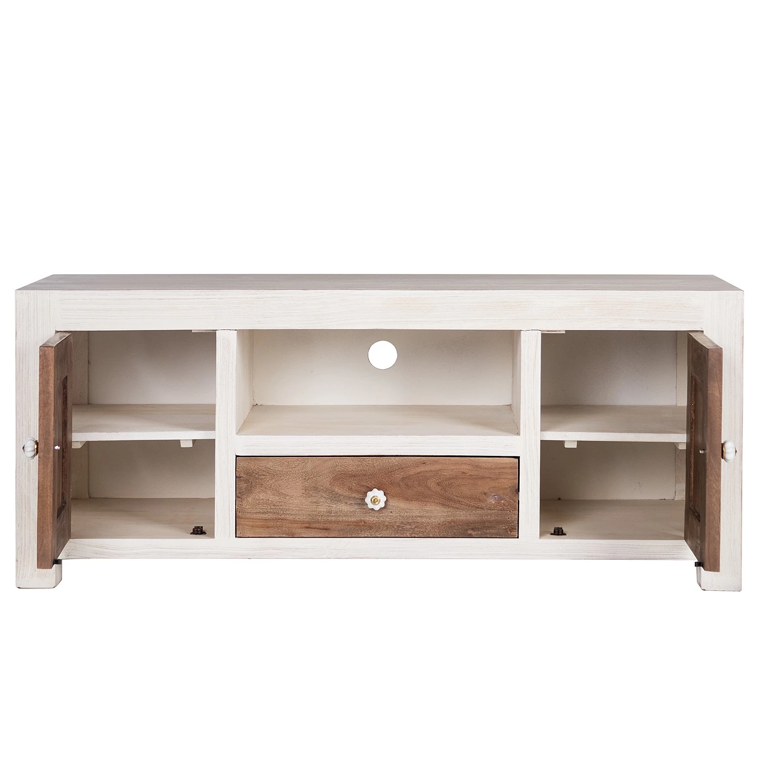 Wolf-Möbel Meuble TV Maison - Acacia massif - Acacia couleur pierre / Blanc cassé 6 Wolf-Möbel Meuble TV Maison - Acacia massif - Acacia couleur pierre / Blanc cassé – Image 4