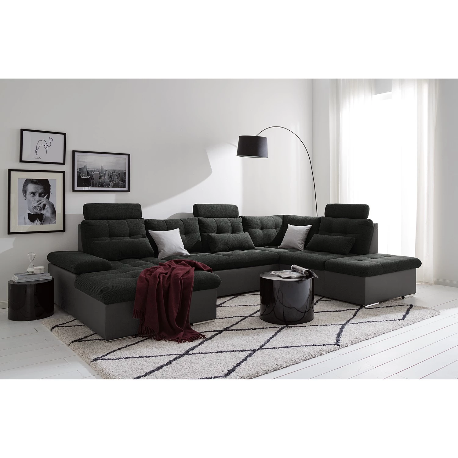 Fredriks Canapé panoramique Puntiro - Imitation cuir / Tissu structuré - Cuir synthétique Lilo / Tissu structuré Satur: Gris foncé / Anthracite 4 Fredriks Canapé panoramique Puntiro - Imitation cuir / Tissu structuré - Cuir synthétique Lilo / Tissu structuré Satur: Gris foncé / Anthracite – Image 2