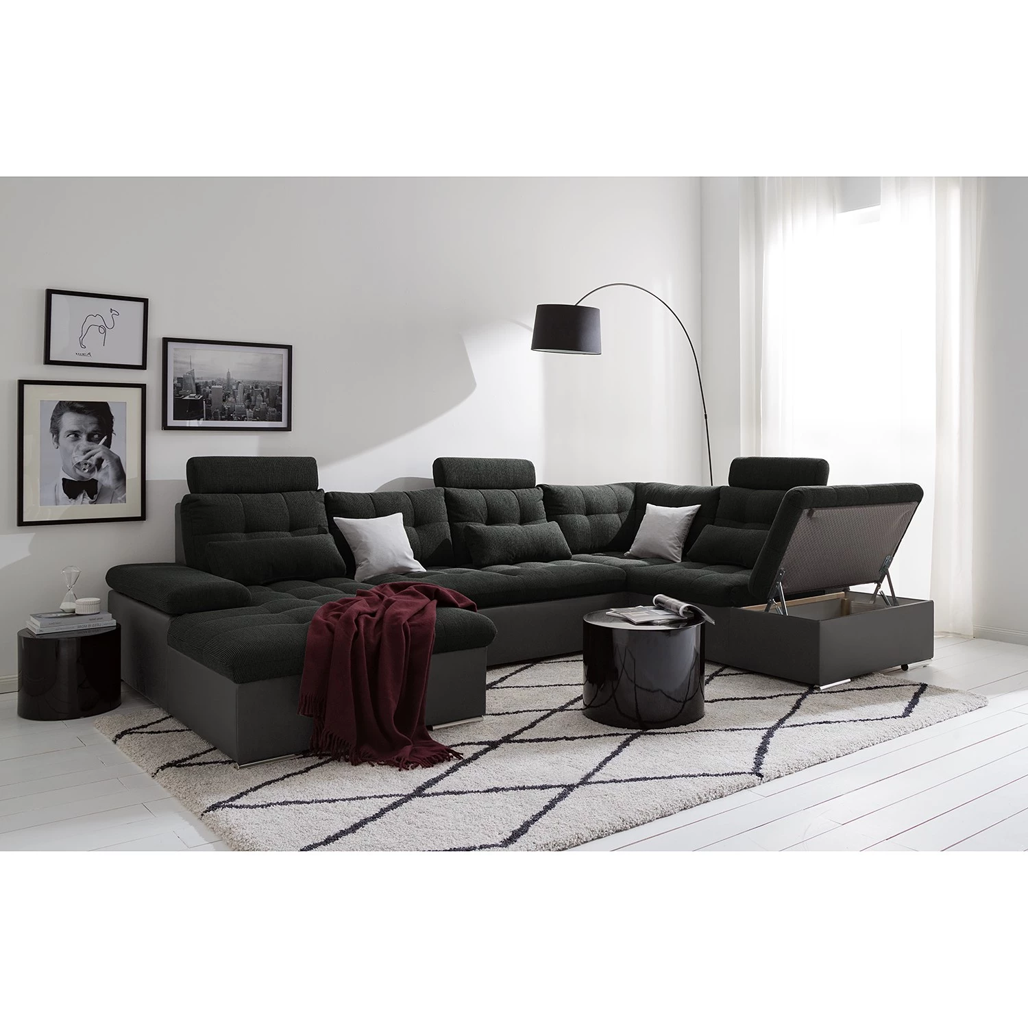 Fredriks Canapé panoramique Puntiro - Imitation cuir / Tissu structuré - Cuir synthétique Lilo / Tissu structuré Satur: Gris foncé / Anthracite 5 Fredriks Canapé panoramique Puntiro - Imitation cuir / Tissu structuré - Cuir synthétique Lilo / Tissu structuré Satur: Gris foncé / Anthracite – Image 3