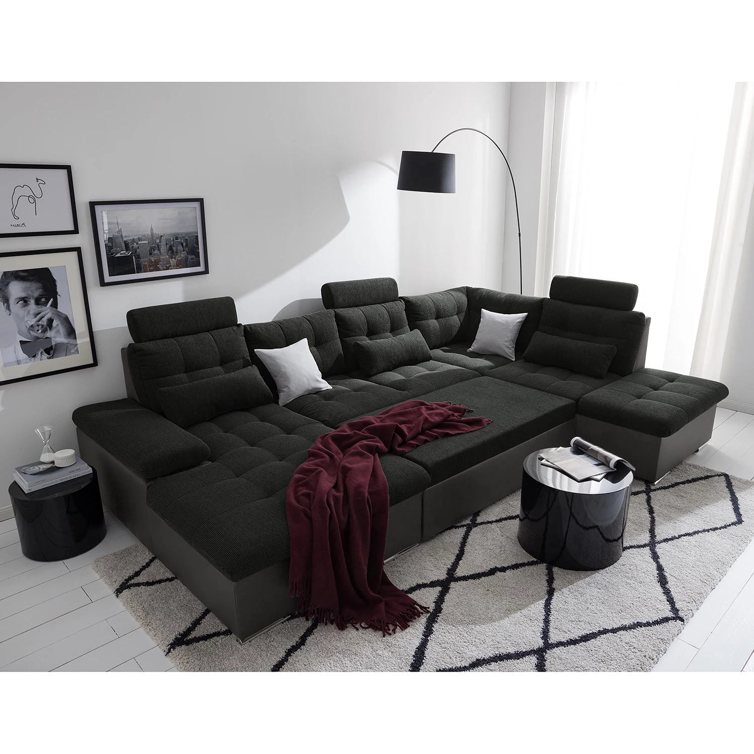 Fredriks Canapé panoramique Puntiro - Imitation cuir / Tissu structuré - Cuir synthétique Lilo / Tissu structuré Satur: Gris foncé / Anthracite 6 Fredriks Canapé panoramique Puntiro - Imitation cuir / Tissu structuré - Cuir synthétique Lilo / Tissu structuré Satur: Gris foncé / Anthracite – Image 4