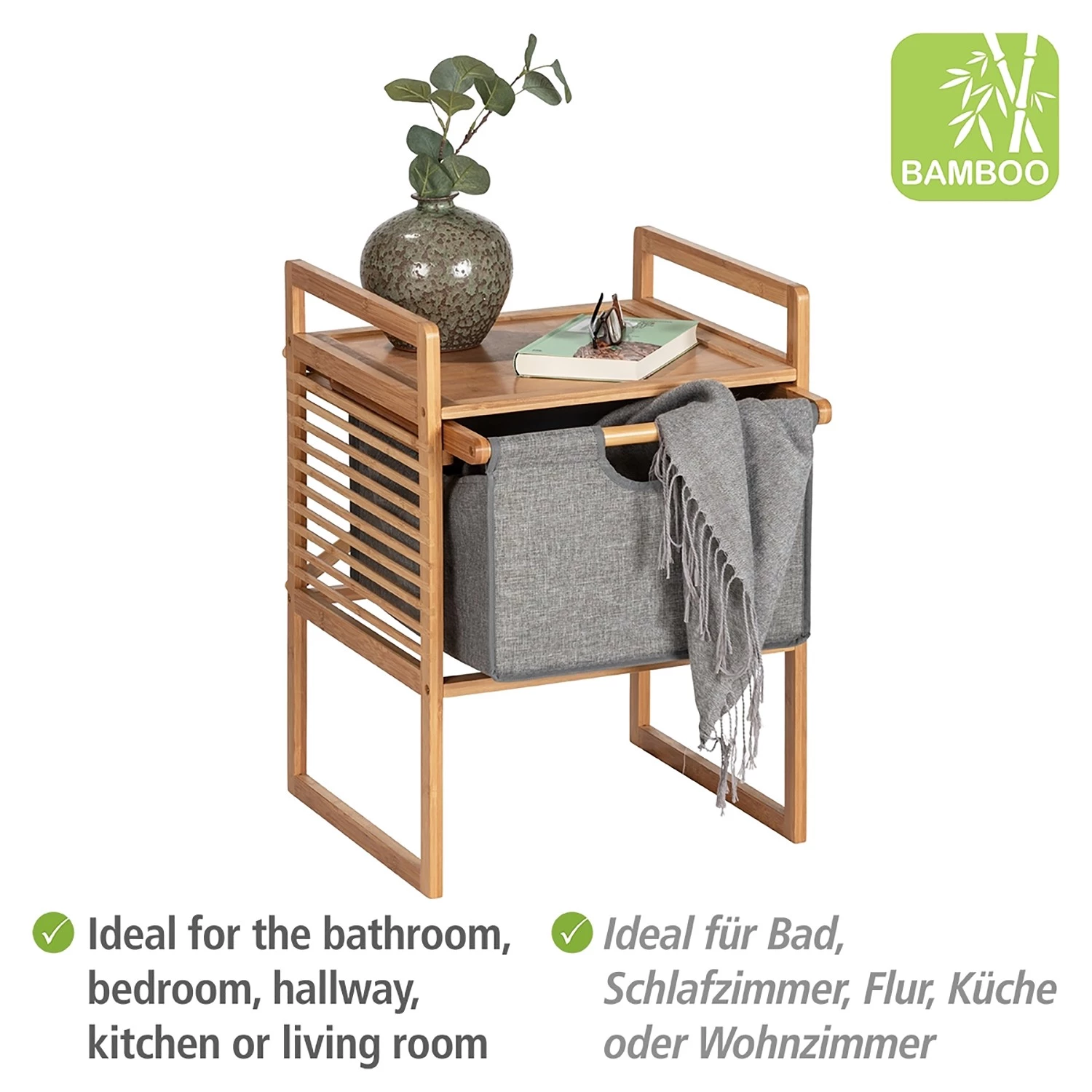 WENKO Bout de canapé Bahari II - Bambou massif - Bambou / Gris 8 WENKO Bout de canapé Bahari II - Bambou massif - Bambou / Gris – Image 6