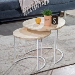 Norrwood Tables gigognes Bayardo (2 éléments) - Manguier massif / Métal - Manguier clair / Blanc -Meubles de salon Soldes 1000261415 210625 14353200001 MOOD DETAILS P000000001000261415 mood