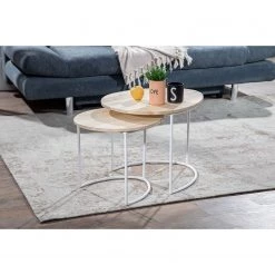 Norrwood Tables gigognes Bayardo (2 éléments) - Manguier massif / Métal - Manguier clair / Blanc -Meubles de salon Soldes 1000261415 210625 14353200002 MOOD DETAILS P000000001000261415 mood