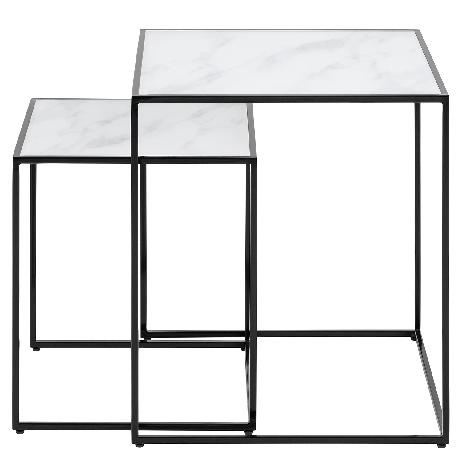 Red Living Tables gigognes Ballenita II (lot de 2) - Verre / Métal - Imitation marbre blanc / Noir 4 Red Living Tables gigognes Ballenita II (lot de 2) - Verre / Métal - Imitation marbre blanc / Noir – Image 2