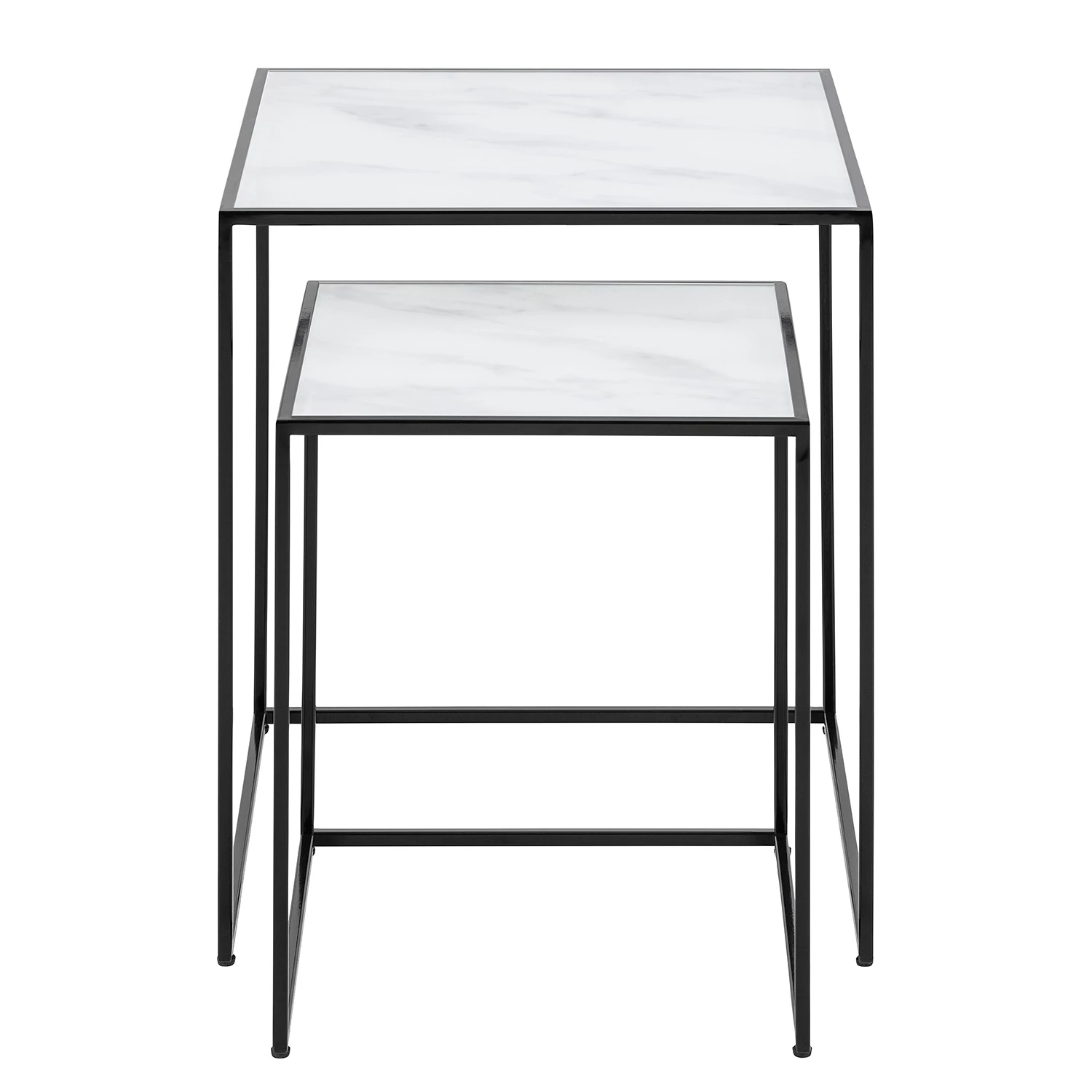 Red Living Tables gigognes Ballenita II (lot de 2) - Verre / Métal - Imitation marbre blanc / Noir 5 Red Living Tables gigognes Ballenita II (lot de 2) - Verre / Métal - Imitation marbre blanc / Noir – Image 3