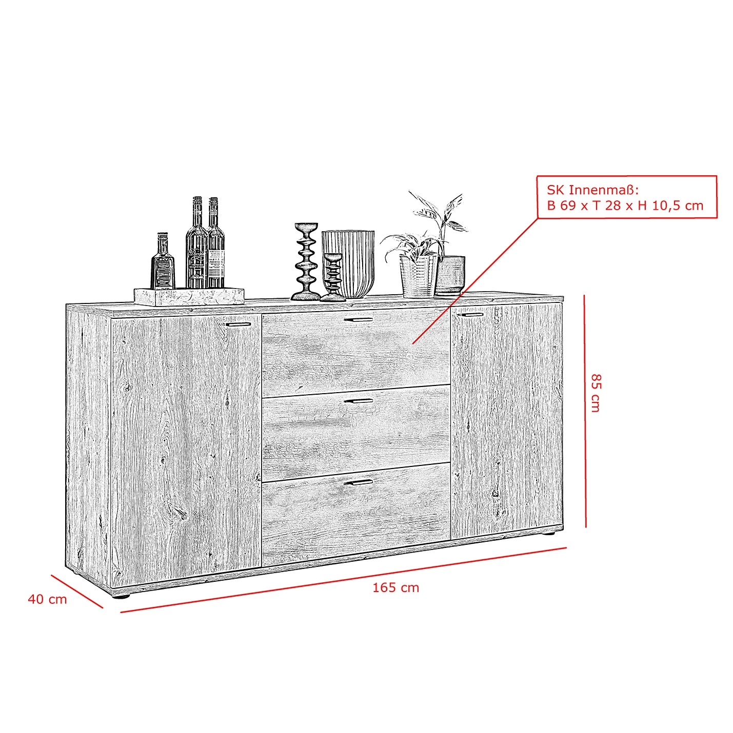 Red Living Commode Ambato - Imitation chêne Artisan 7 Red Living Commode Ambato - Imitation chêne Artisan – Image 5