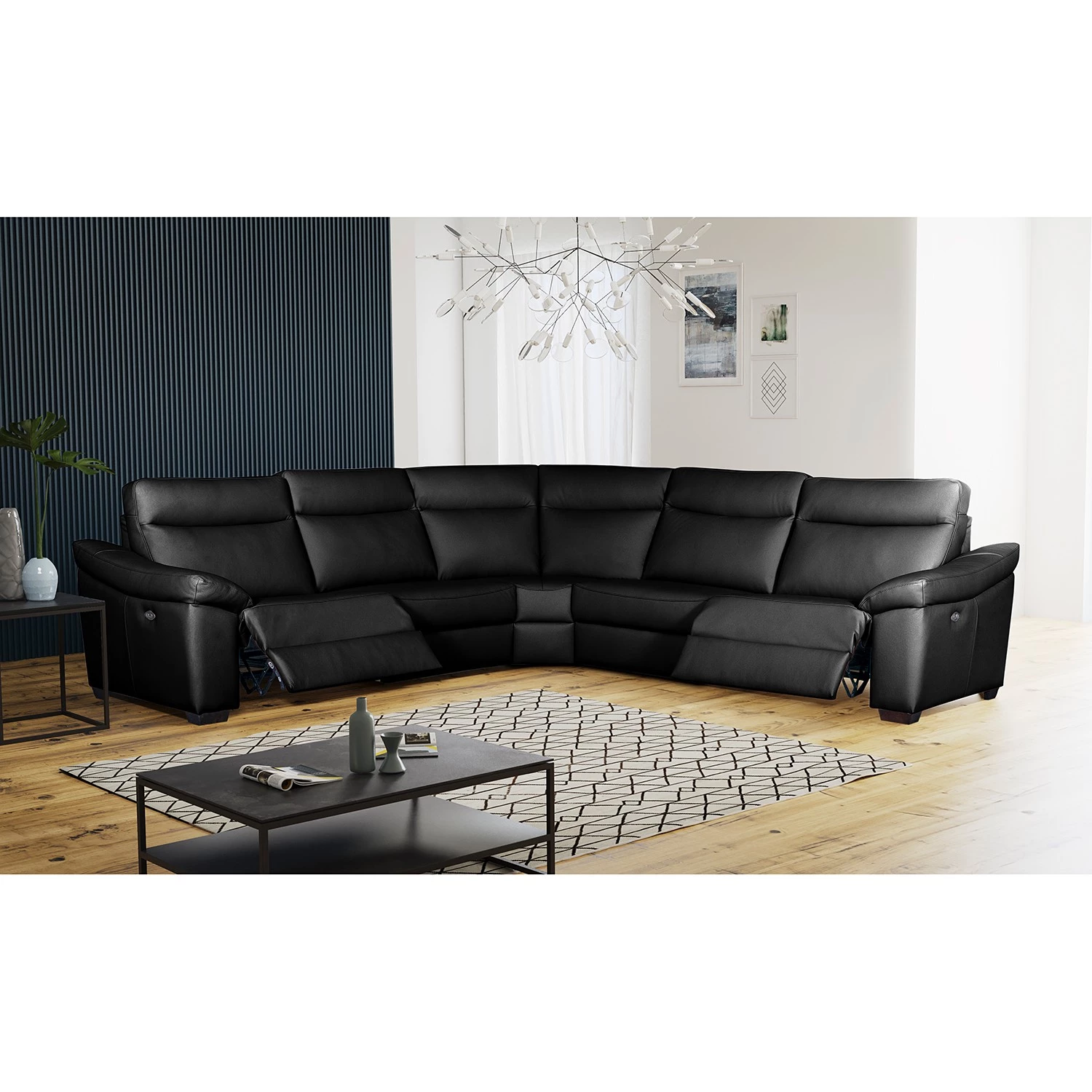 Red Living Canapé d’angle Sappee - Imitation cuir - Cuir Domna: Noir - Réglage électrique : 2 moteurs avec câble 5 Red Living Canapé d’angle Sappee - Imitation cuir - Cuir Domna: Noir - Réglage électrique : 2 moteurs avec câble – Image 3