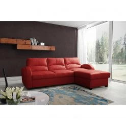 Loftscape Canapé d’angle Nilsia - Imitation cuir - Cuir Mabel: Rouge - Méridienne courte à droite (vue de face) - Avec fonction couchage -Meubles de salon Soldes 1000263540 210601 15013101370 MOOD DETAILS P000000001000263540 mood