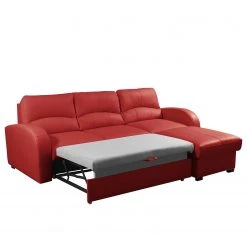 Loftscape Canapé d’angle Nilsia - Imitation cuir - Cuir Mabel: Rouge - Méridienne courte à droite (vue de face) - Avec fonction couchage -Meubles de salon Soldes 1000263540 210601 15013101371 DETAILS P000000001000263540
