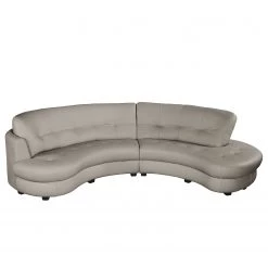 Red Living Canapé d’angle Komula - Cuir Mabel: Gris clair - Méridienne longue à droite (vue de face)