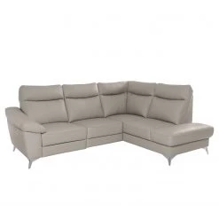 Modoform Canapé d’angle Nastola I - Imitation cuir - Cuir Mabel: Gris clair - Méridienne longue à droite (vue de face)