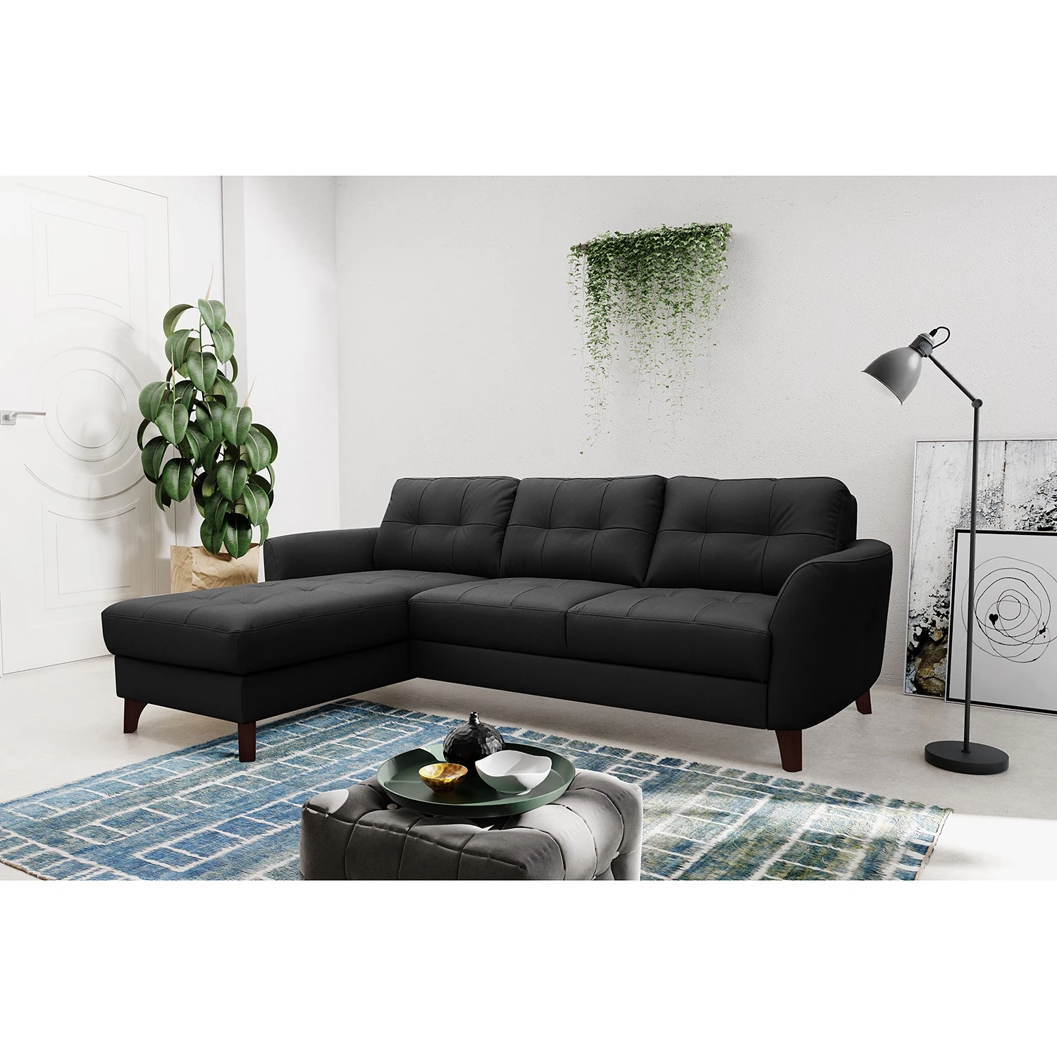 Loftscape Canapé d’angle Heimari I - Cuir Mabel: Noir - Méridienne courte à gauche (vue de face) - Avec fonction couchage 4 Loftscape Canapé d’angle Heimari I - Cuir Mabel: Noir - Méridienne courte à gauche (vue de face) - Avec fonction couchage – Image 2