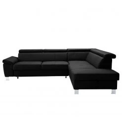 Loftscape Canapé d’angle Busene - Cuir véritable - Cuir Moja: Noir - Méridienne longue à droite (vue de face) - Avec fonction couchage -Meubles de salon Soldes 1000266851 210527 11194701000 DETAILS P000000001000266851