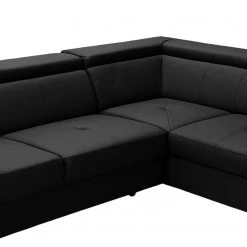 Loftscape Canapé d’angle Busene - Cuir véritable - Cuir Moja: Noir - Méridienne longue à droite (vue de face) - Avec fonction couchage -Meubles de salon Soldes 1000266851 210527 11194701005 DETAILS P000000001000266851