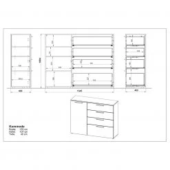 Germania Buffet Sunnyvale - Blanc brillant - Largeur : 135 cm -Meubles de salon Soldes 1000270203 210526 06261300034 SKETCH DETAILS P000000001000270203 sketch