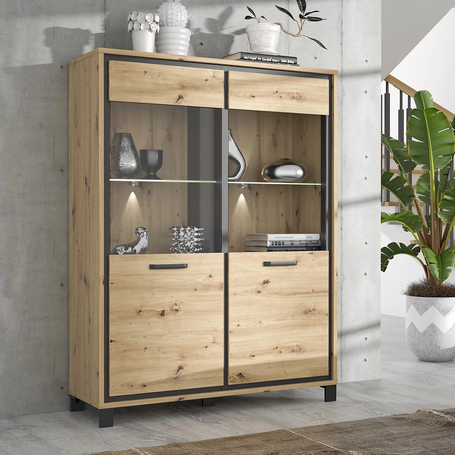 Red Living Vitrine Egan I - Imitation chêne artisan / Imitation chêne noir 4 Red Living Vitrine Egan I - Imitation chêne artisan / Imitation chêne noir – Image 2