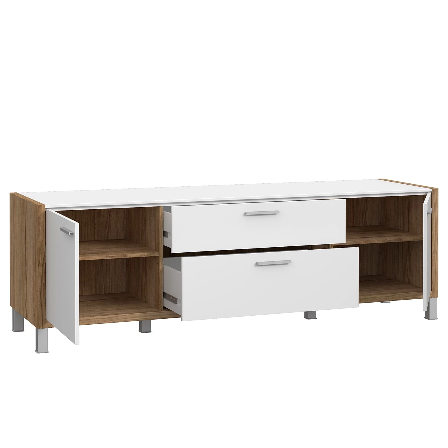 Norrwood Meuble TV Boyd I - Blanc / Imitation chêne 6 Norrwood Meuble TV Boyd I - Blanc / Imitation chêne – Image 4