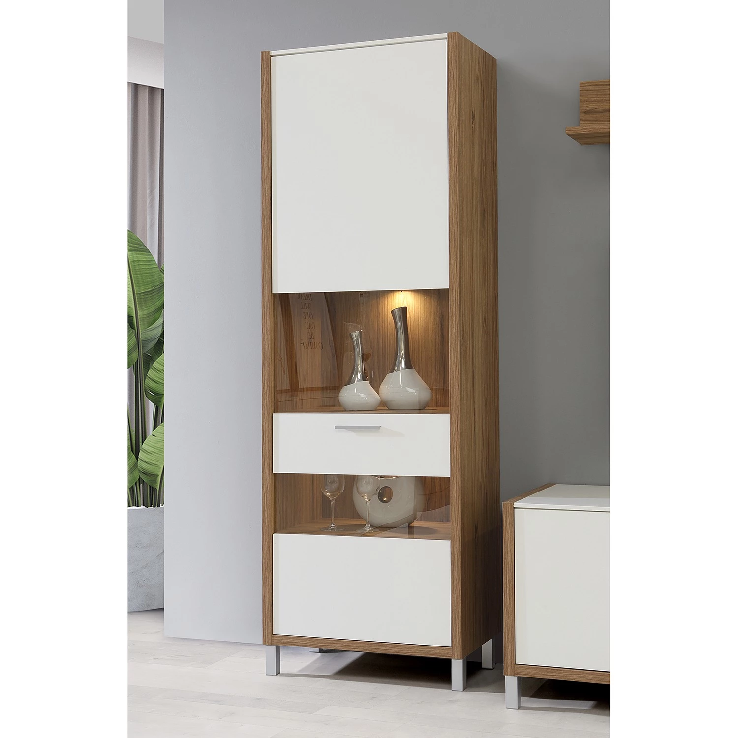 Norrwood Vitrine Boyd - Blanc / Imitation chêne 4 Norrwood Vitrine Boyd - Blanc / Imitation chêne – Image 2