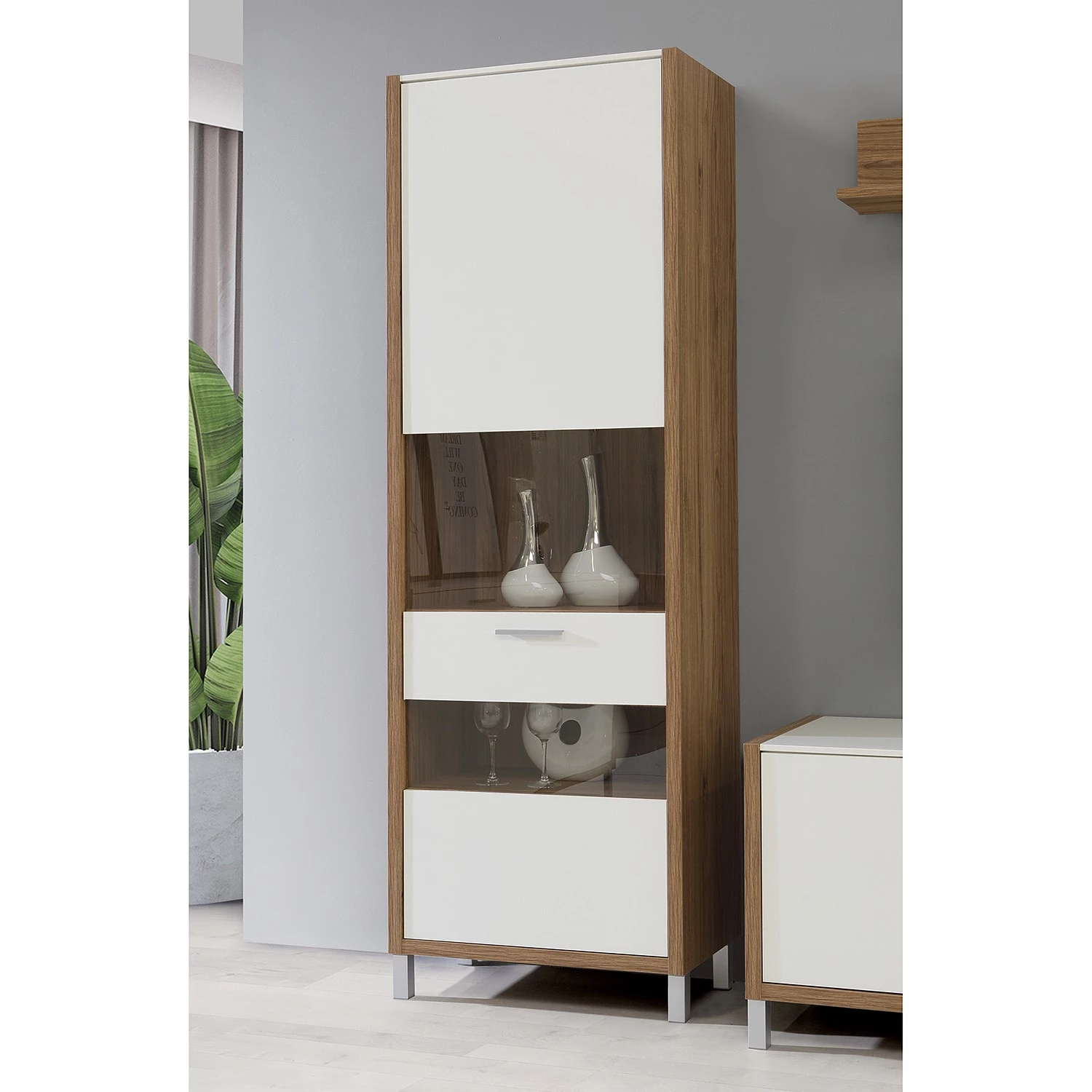 Norrwood Vitrine Boyd - Blanc / Imitation chêne 5 Norrwood Vitrine Boyd - Blanc / Imitation chêne – Image 3