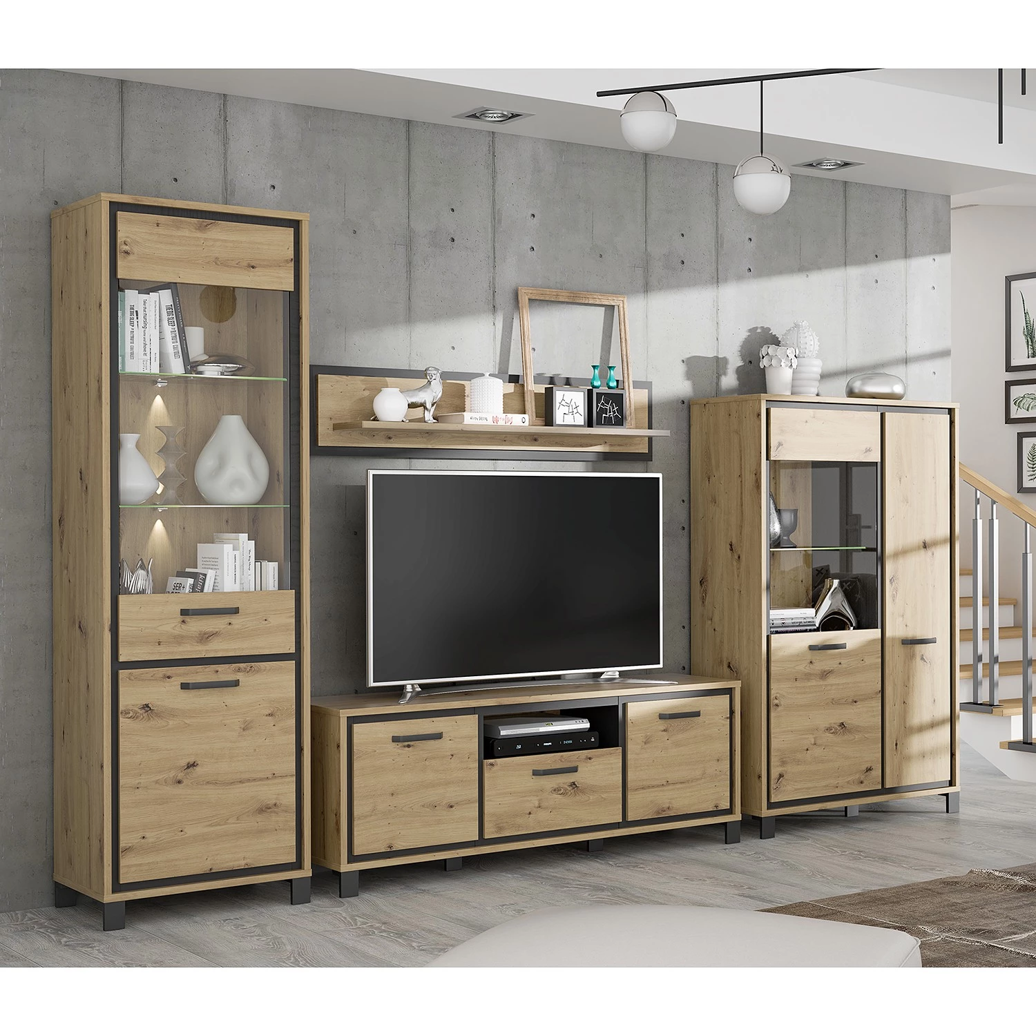 Red Living Ensemble meubles TV Egan (4 éléments) - Imitation chêne artisan / Imitation chêne noir 3 Red Living Ensemble meubles TV Egan (4 éléments) - Imitation chêne artisan / Imitation chêne noir