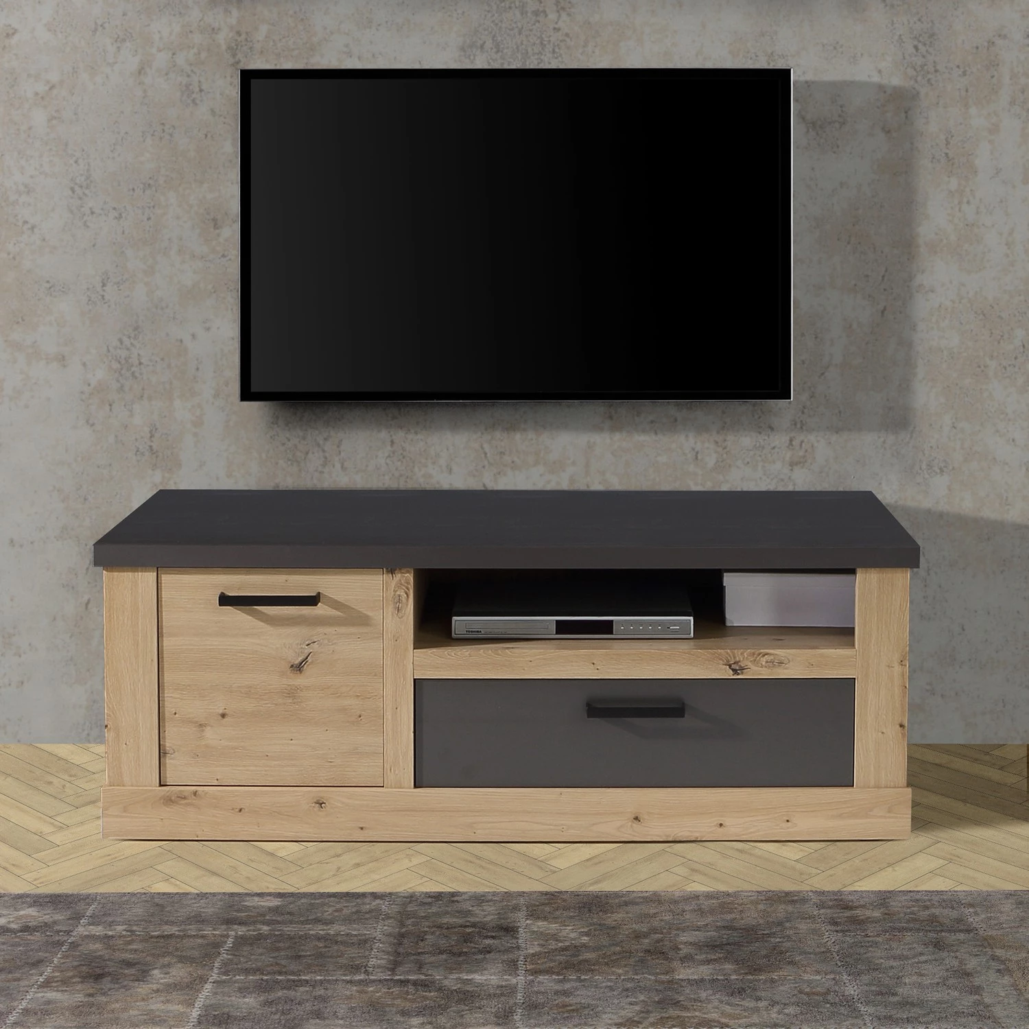 Ridgevalley Meuble TV Moro - Imitation chêne artisan / Gris 4 Ridgevalley Meuble TV Moro - Imitation chêne artisan / Gris – Image 2