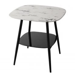 Red Living Bout de canapé Ladis - Verre / Métal - Imitation marbre blanc / Noir