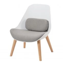 Mørteens Fauteuil Evie I - Matière plastique et tissu / Hêtre massif - Blanc et gris / Hêtre